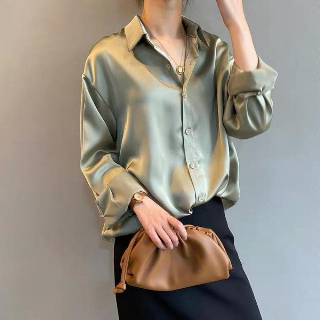 Women's Satin Long-Sleeve Relaxed Vintage Blouse
