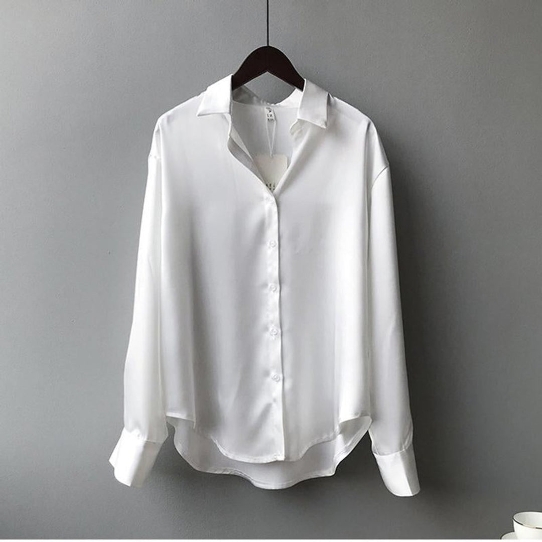 Women's Satin Long-Sleeve Relaxed Vintage Blouse