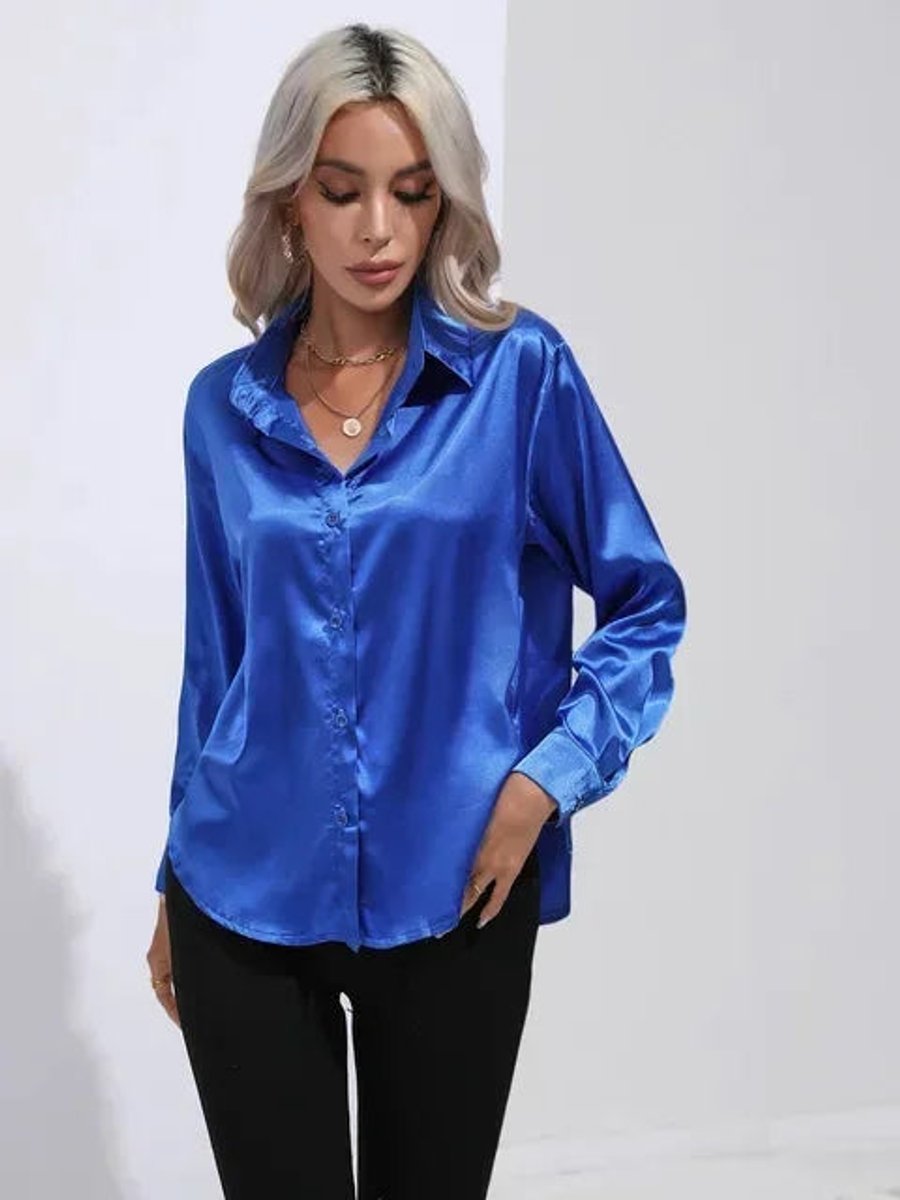Women's Satin Long-Sleeve Tie-Front Blouse