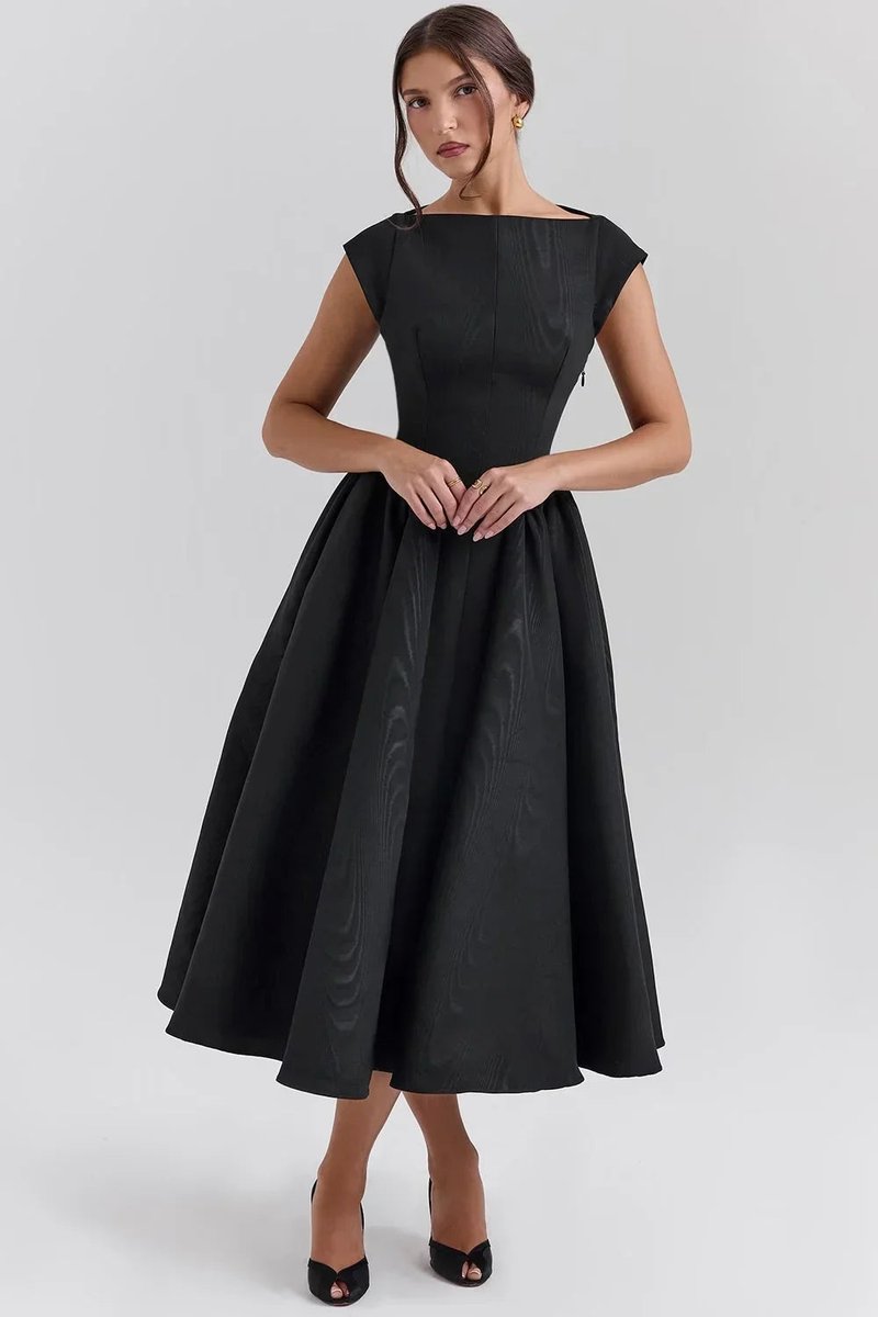Women's Sculpted Fit-and-Flare Christmas Party Midi Dress
