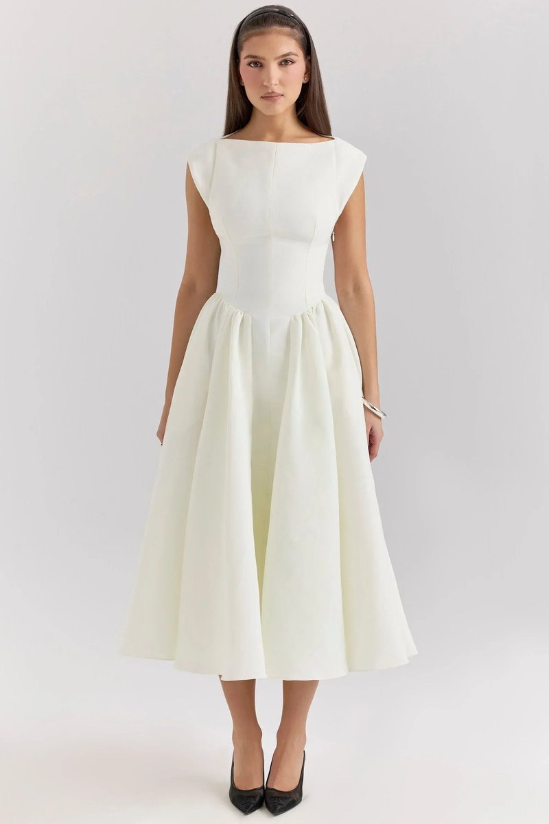 Women's Sculpted Fit-and-Flare Christmas Party Midi Dress