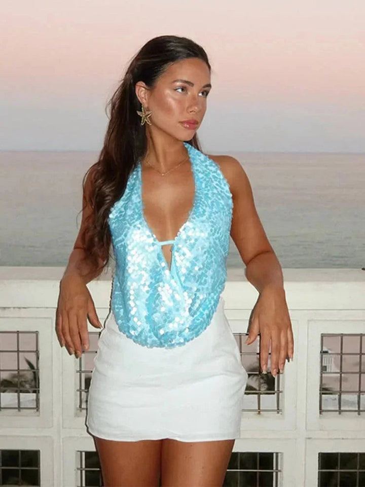 Women's Sequin Halter Neck Glamour Party Top