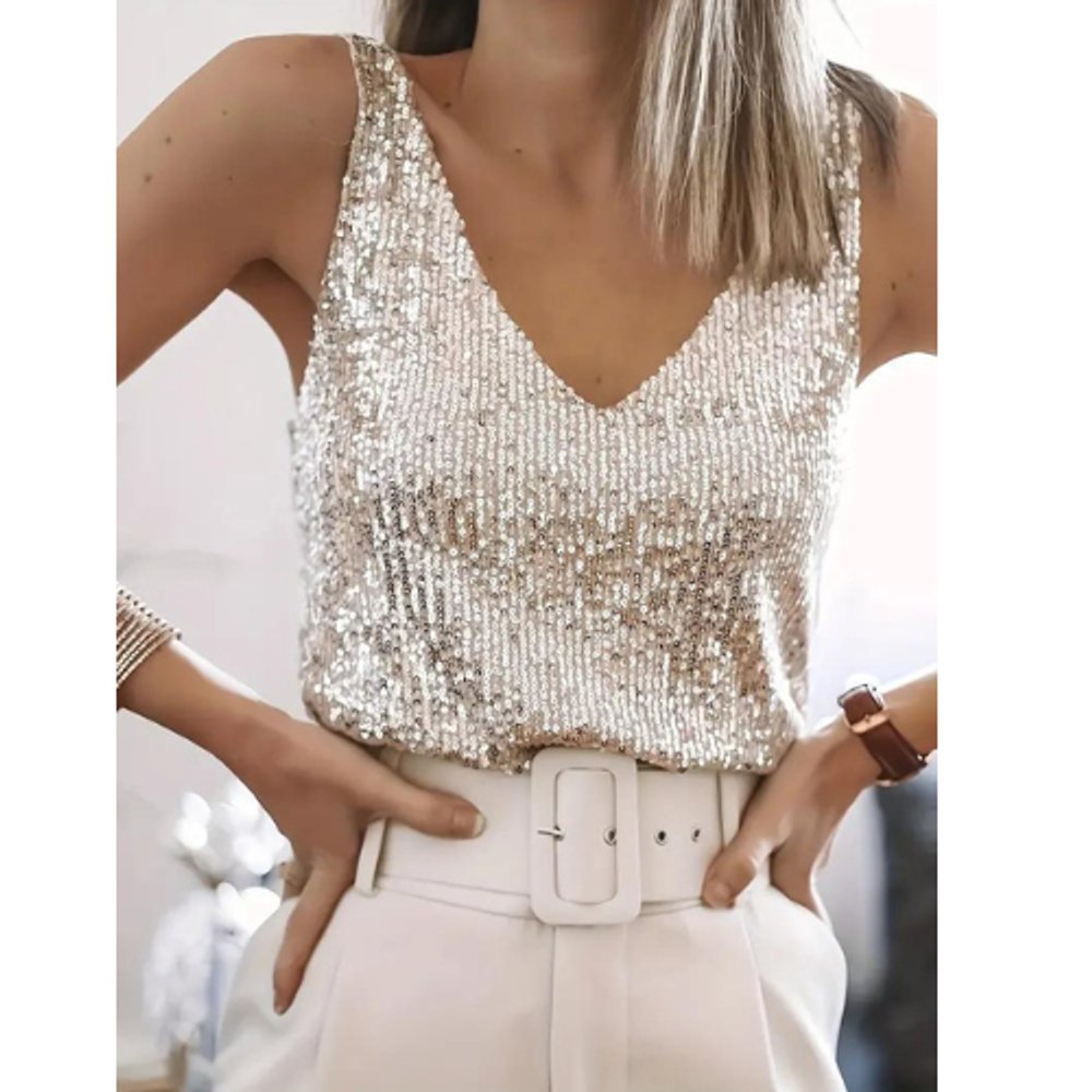 Women's Sequin V-Neck Sleeveless Party Blouse