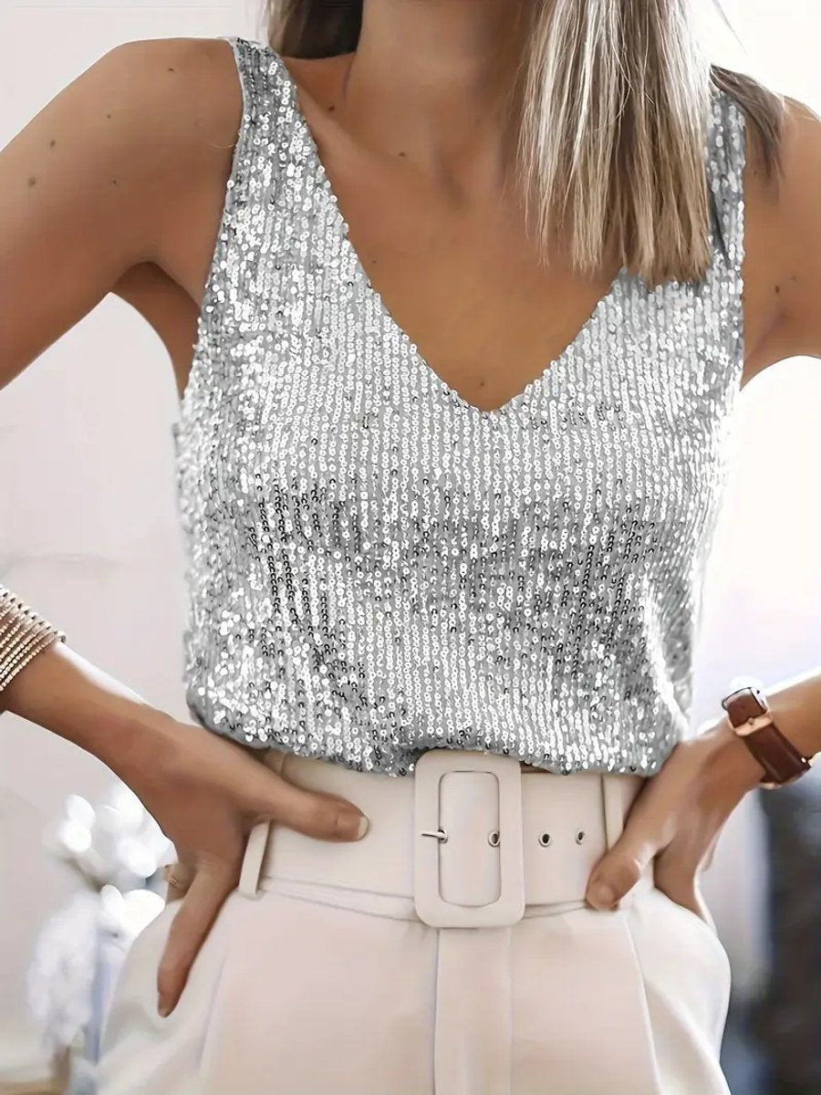 Women's Sequin V-Neck Sleeveless Party Blouse
