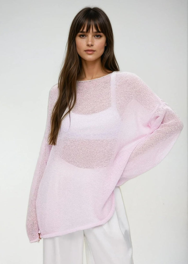 Women's Sheer Oversized Lightweight Knitted Jumper Batwing Sleeve