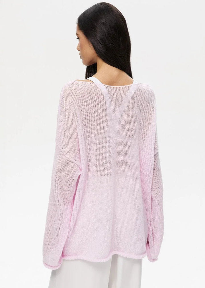 Women's Sheer Oversized Lightweight Knitted Jumper Batwing Sleeve