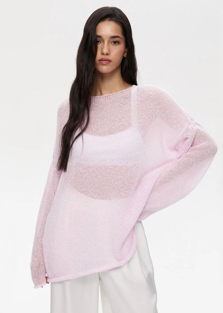 Women's Sheer Oversized Lightweight Knitted Jumper Batwing Sleeve