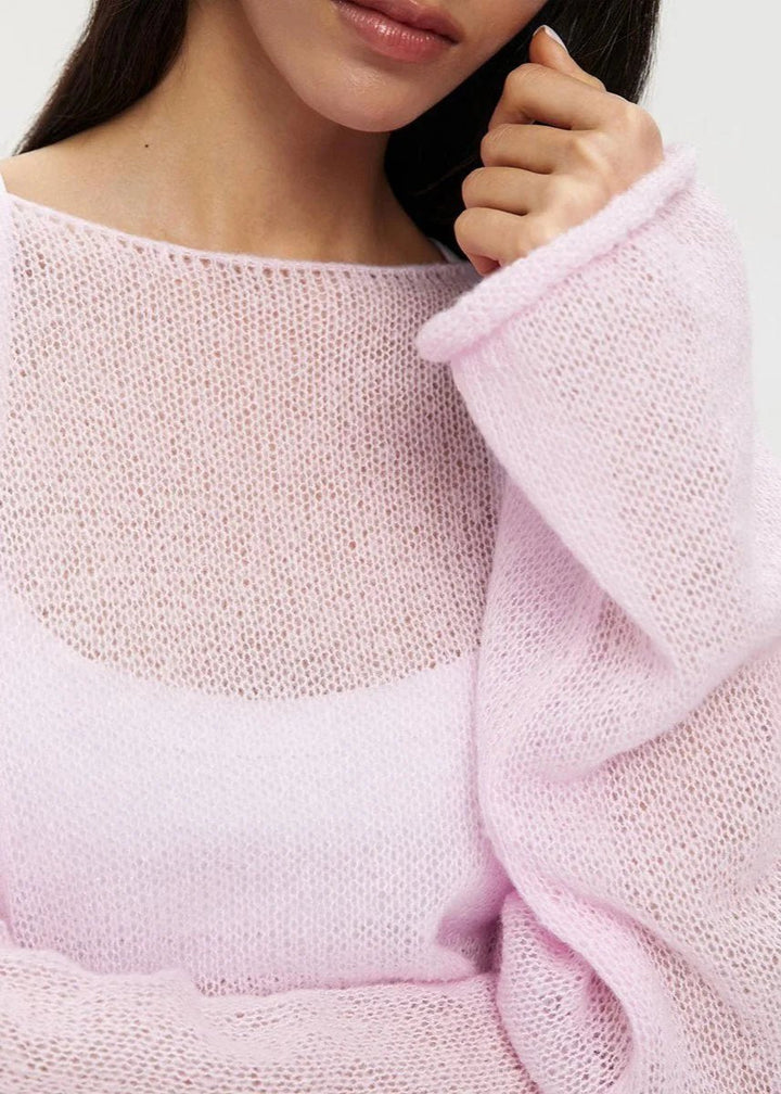 Women's Sheer Oversized Lightweight Knitted Jumper Batwing Sleeve