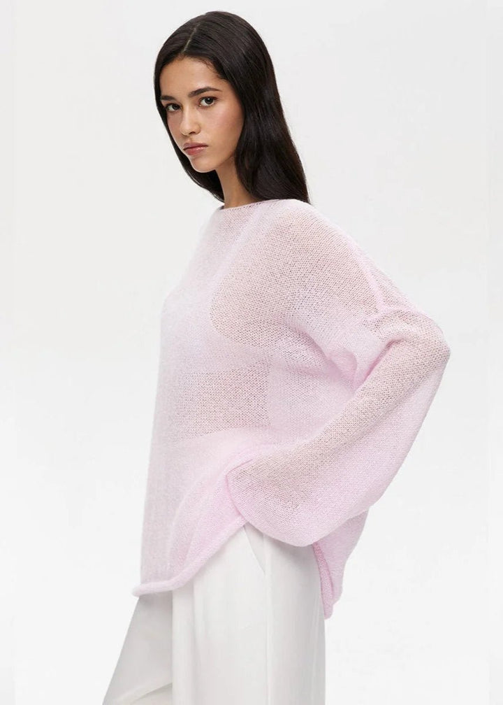 Women's Sheer Oversized Lightweight Knitted Jumper Batwing Sleeve