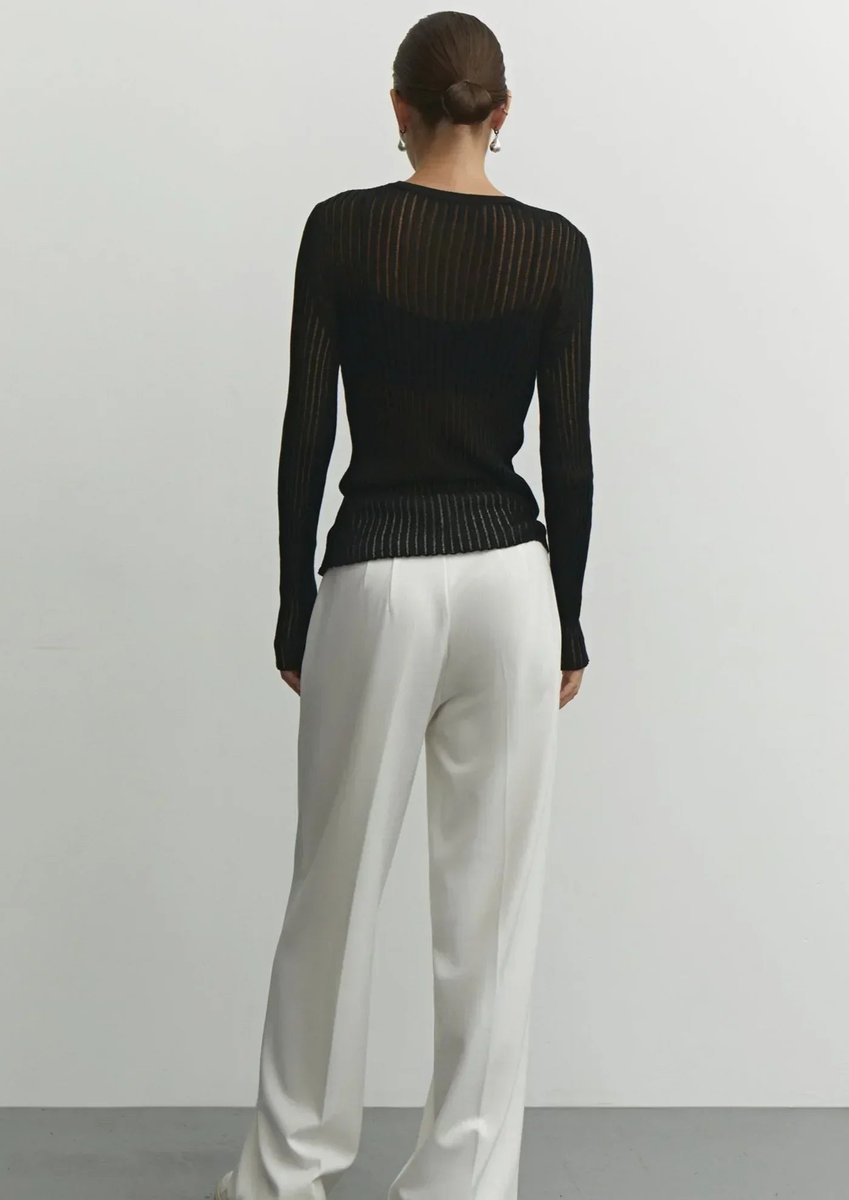 Women's Sheer Ribbed Long-Sleeve Knit Top