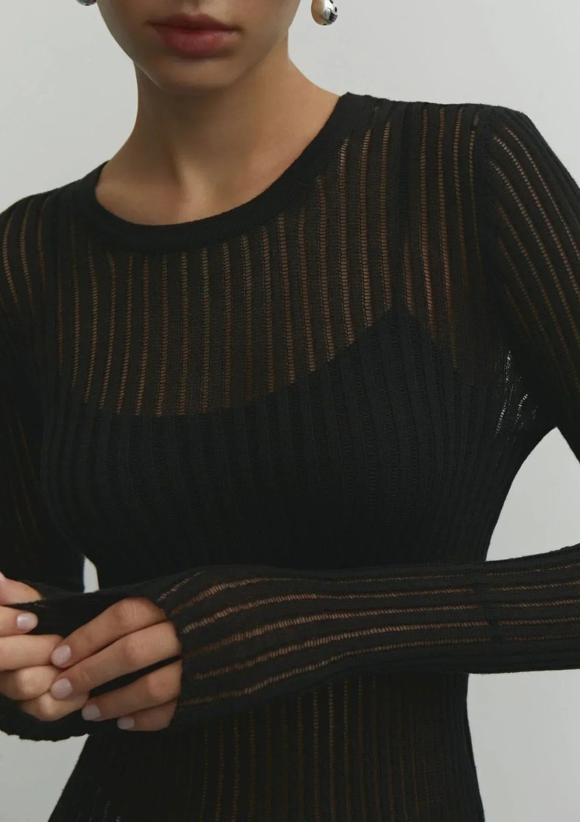 Women's Sheer Ribbed Long-Sleeve Knit Top