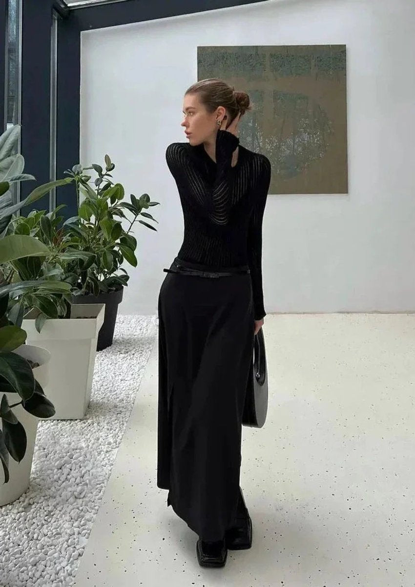 Women's Sheer Ribbed Long-Sleeve Knit Top