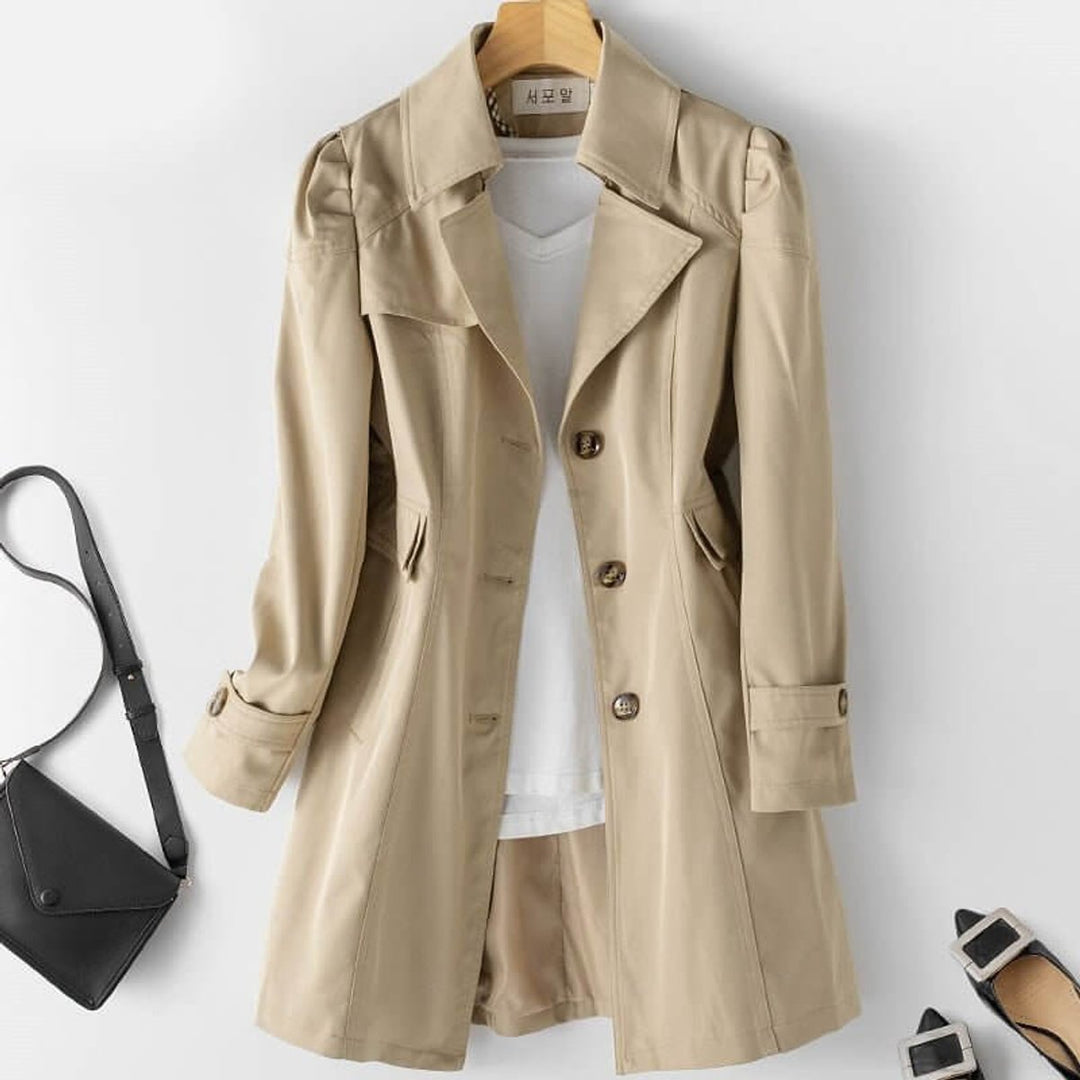 Women's Single-Breasted Trench Coat Notched Lapel Classic Fit