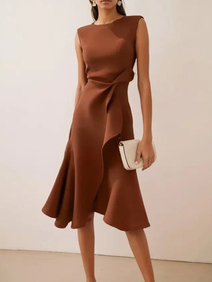 Women's Sleeveless Asymmetric Draped Midi Party Dress