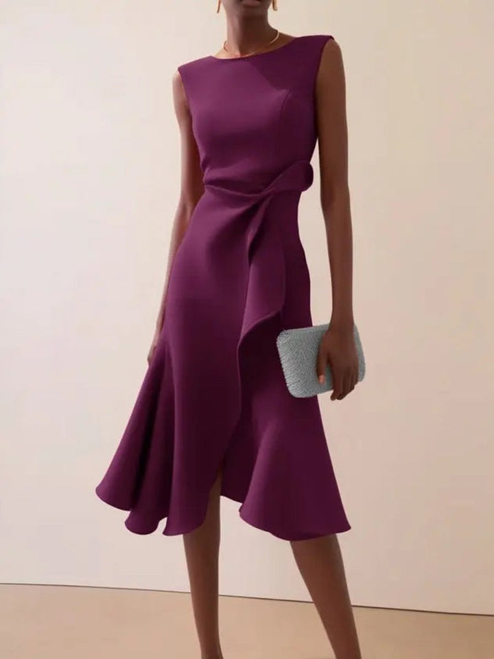 Women's Sleeveless Asymmetric Draped Midi Party Dress