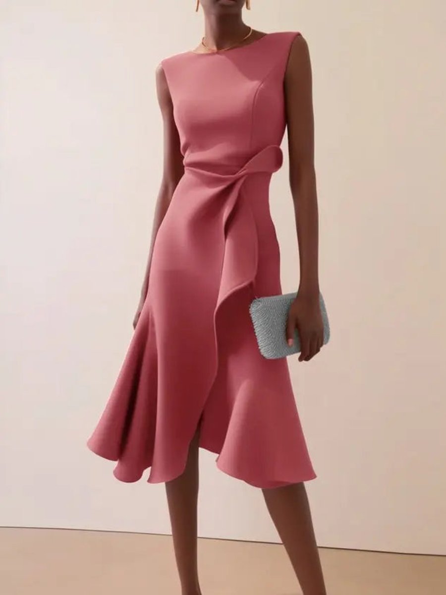 Women's Sleeveless Asymmetric Draped Midi Party Dress