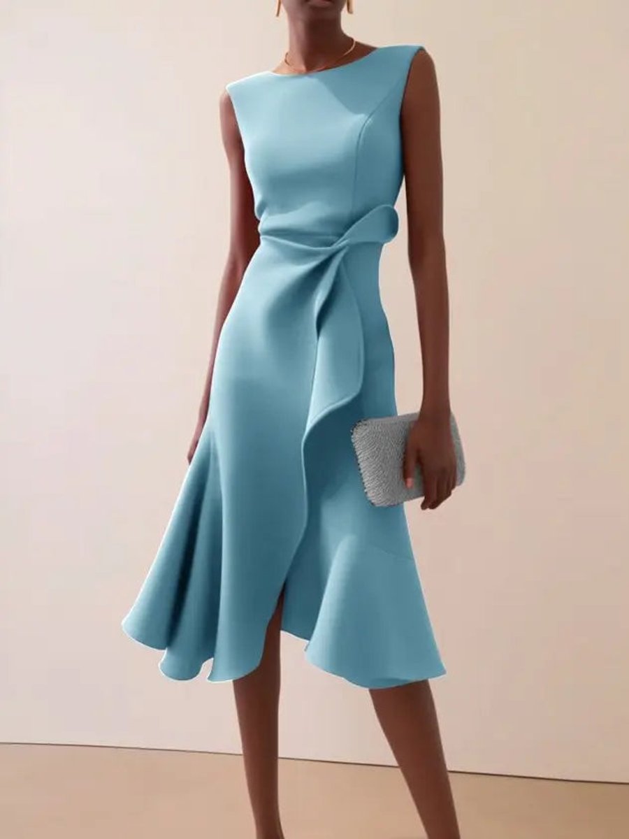 Women's Sleeveless Asymmetric Draped Midi Party Dress