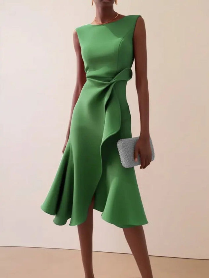 Women's Sleeveless Asymmetric Draped Midi Party Dress