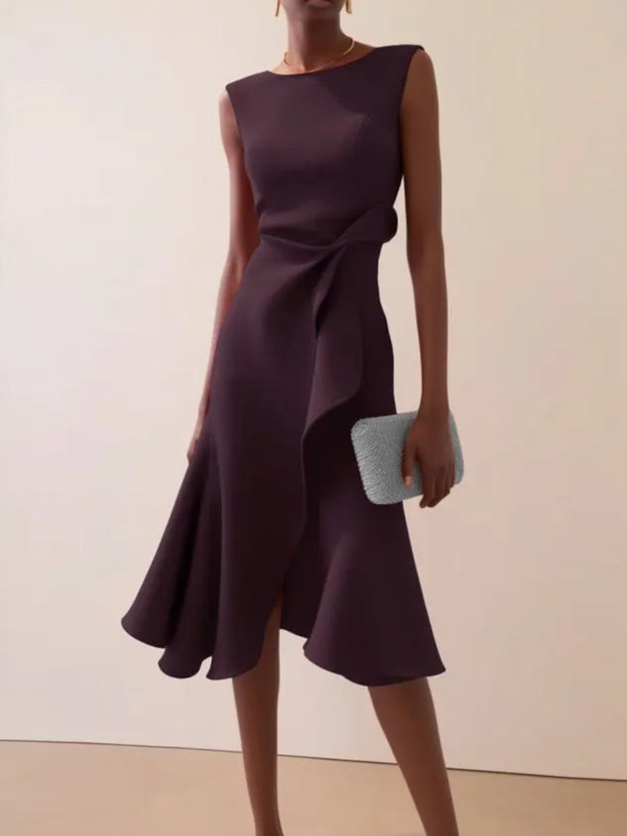 Women's Sleeveless Asymmetric Draped Midi Party Dress