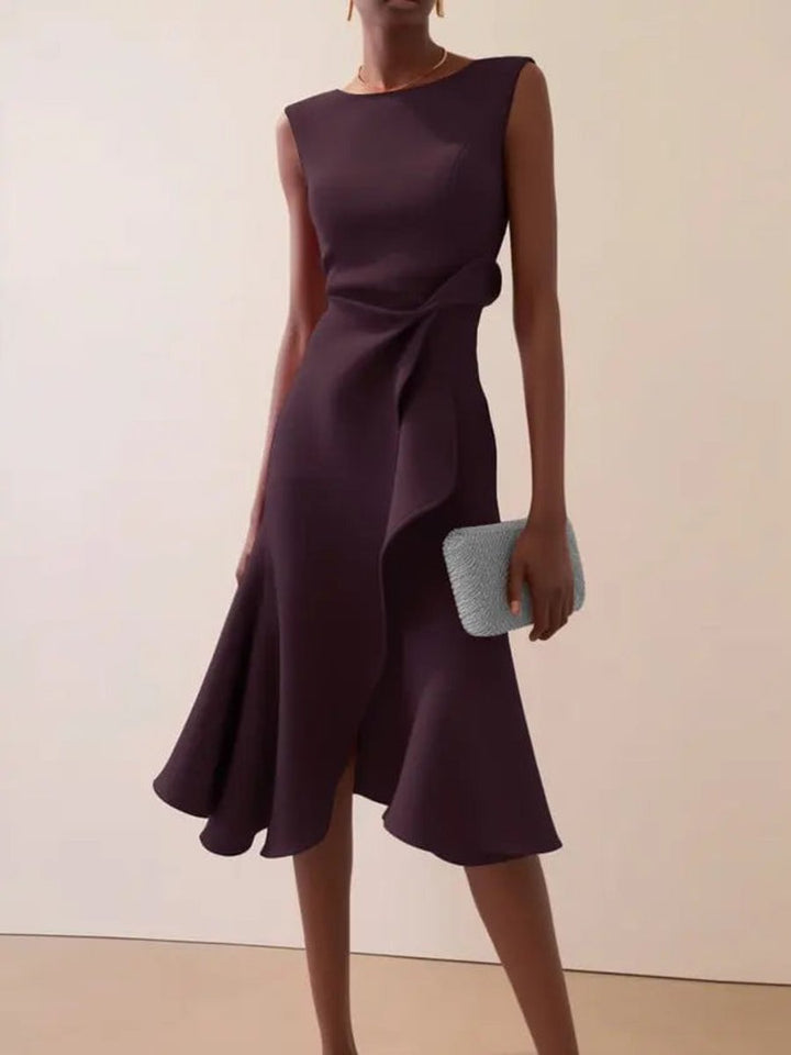 Women's Sleeveless Asymmetric Draped Midi Party Dress