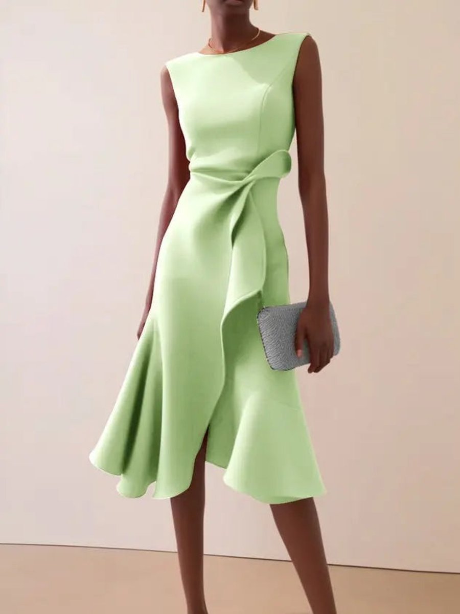 Women's Sleeveless Asymmetric Draped Midi Party Dress