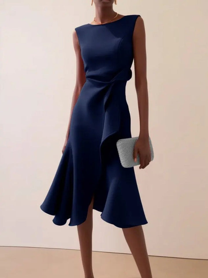 Women's Sleeveless Asymmetric Draped Midi Party Dress