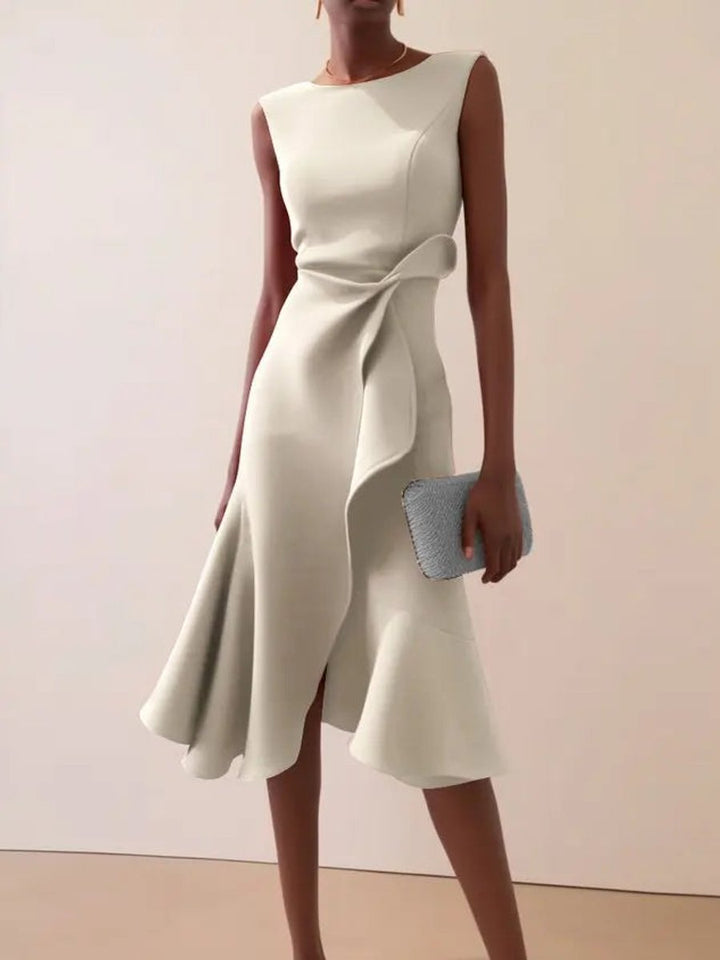 Women's Sleeveless Asymmetric Draped Midi Party Dress