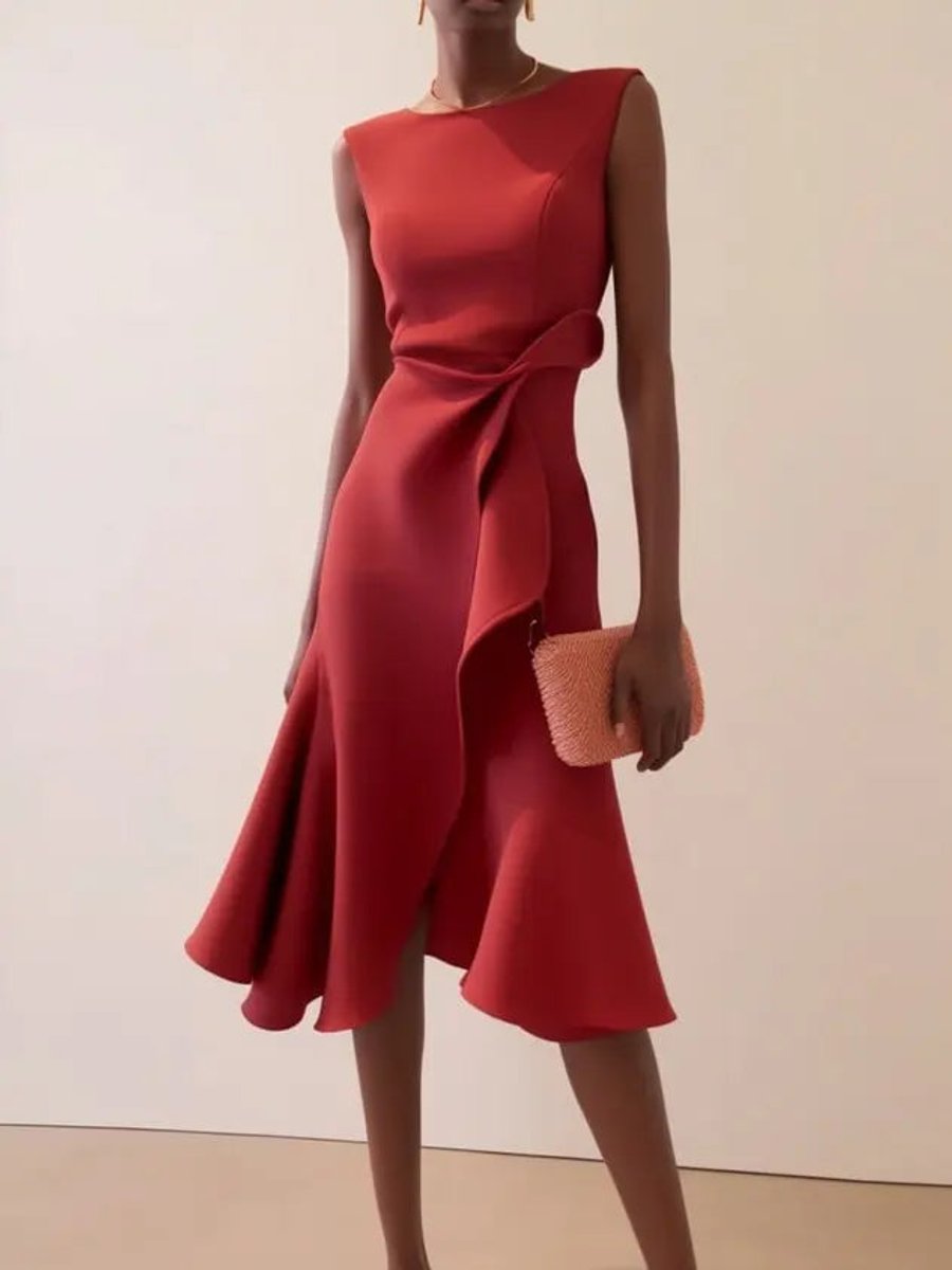 Women's Sleeveless Asymmetric Draped Midi Party Dress
