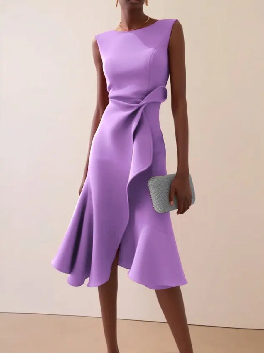 Women's Sleeveless Asymmetric Draped Midi Party Dress