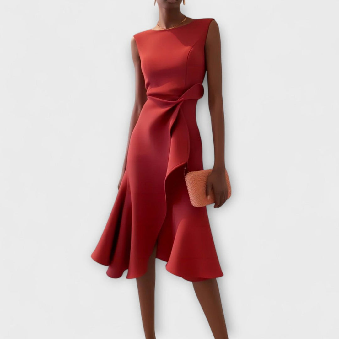 Women's Sleeveless Asymmetric Midi Christmas Party Dress Draped Flared Skirt
