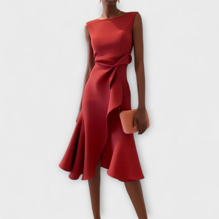 Women's Sleeveless Asymmetric Midi Christmas Party Dress Draped Flared Skirt