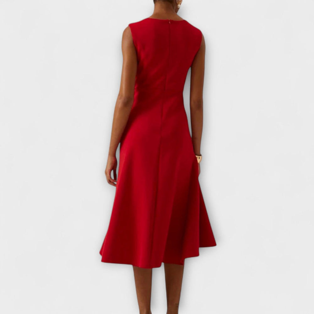 Women's Sleeveless Asymmetric Midi Christmas Party Dress Draped Flared Skirt