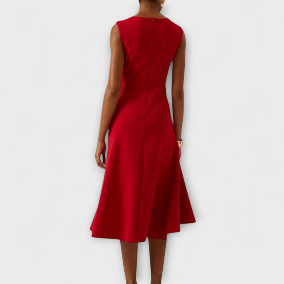 Women's Sleeveless Asymmetric Midi Christmas Party Dress Draped Flared Skirt