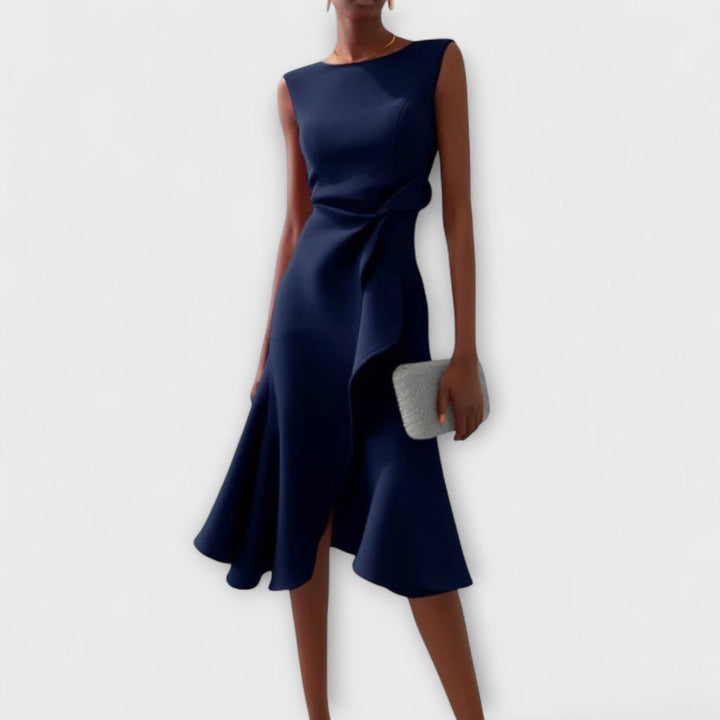 Women's Sleeveless Asymmetric Midi Christmas Party Dress Draped Flared Skirt
