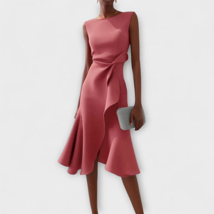 Women's Sleeveless Asymmetric Midi Christmas Party Dress Draped Flared Skirt