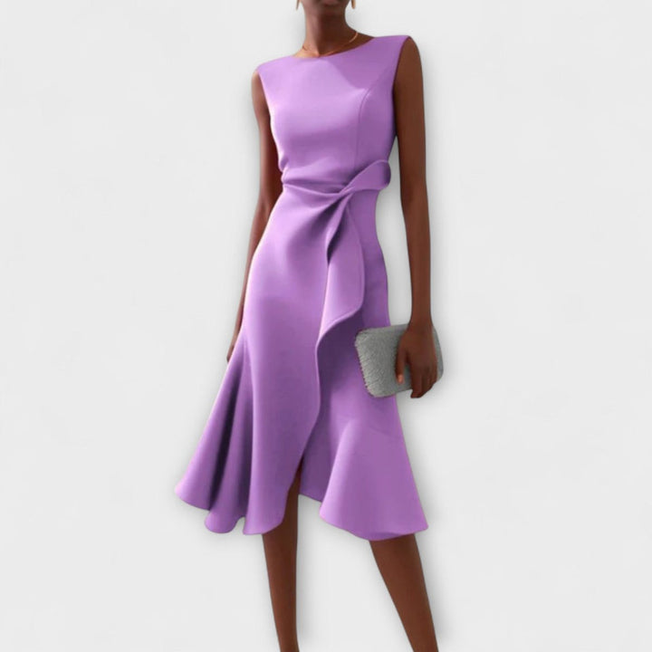 Women's Sleeveless Asymmetric Midi Christmas Party Dress Draped Flared Skirt