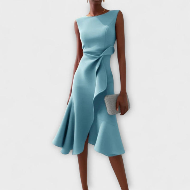 Women's Sleeveless Asymmetric Midi Christmas Party Dress Draped Flared Skirt
