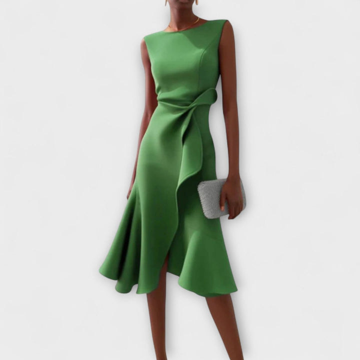 Women's Sleeveless Asymmetric Midi Christmas Party Dress Draped Flared Skirt