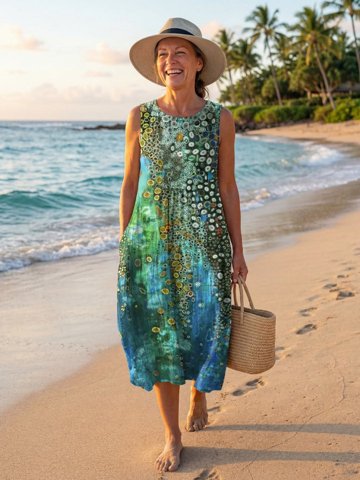 Women's Sleeveless Everyday Day Dress Ocean Mosaic Midi