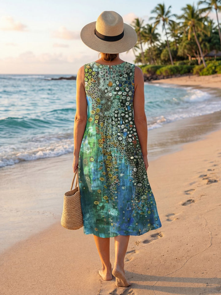 Women's Sleeveless Everyday Day Dress Ocean Mosaic Midi