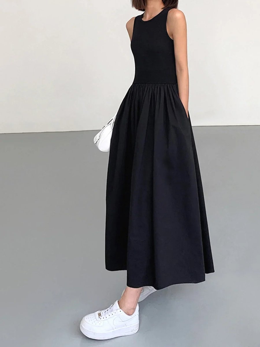 Women's Sleeveless Gathered Midi Knitted Dress Everyday Day Dresses