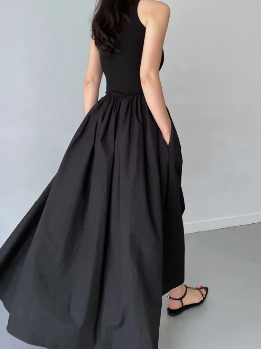 Women's Sleeveless Gathered Midi Knitted Dress Everyday Day Dresses