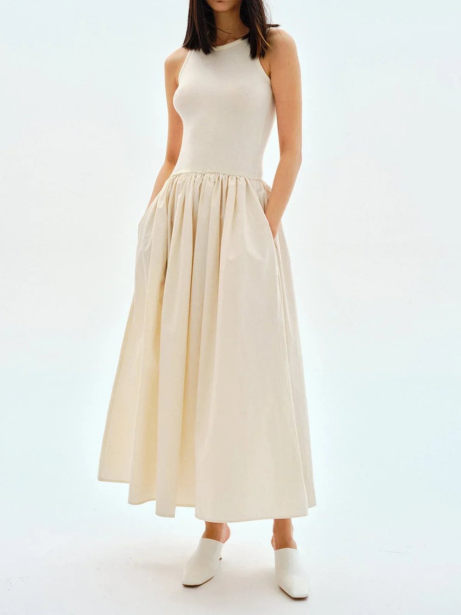 Women's Sleeveless Gathered Midi Knitted Dress Everyday Day Dresses