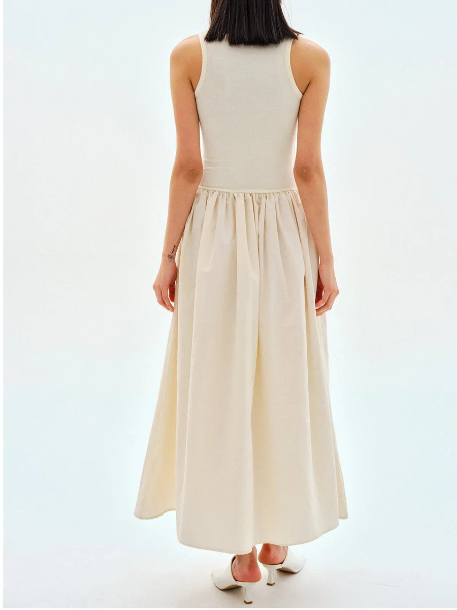 Women's Sleeveless Gathered Midi Knitted Dress Everyday Day Dresses