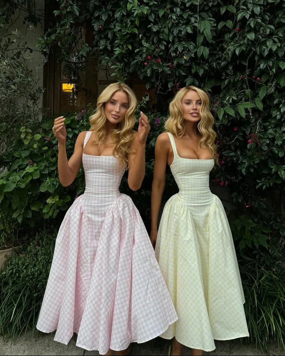 Women's Sleeveless Gingham Midi Party Dress Everyday Day Dresses