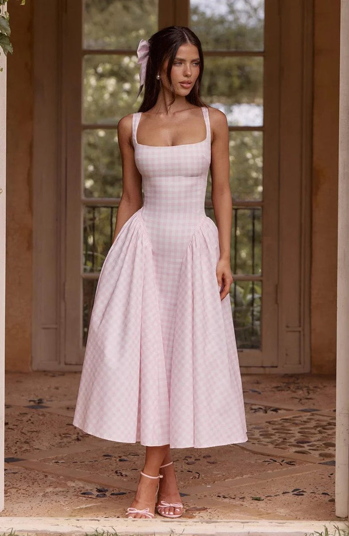 Women's Sleeveless Gingham Midi Party Dress Everyday Day Dresses