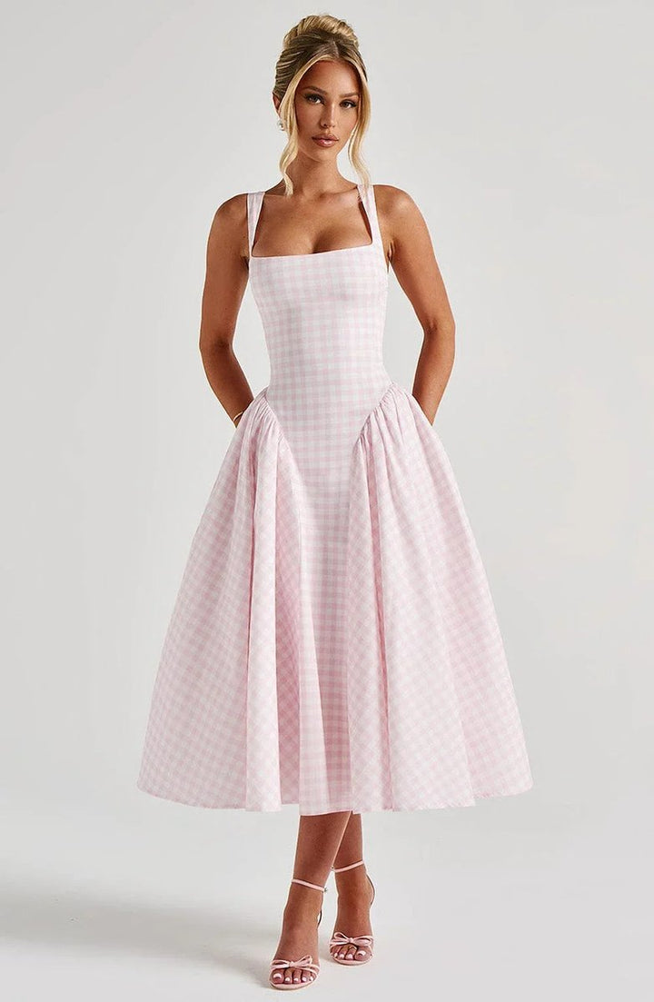 Women's Sleeveless Gingham Midi Party Dress Everyday Day Dresses