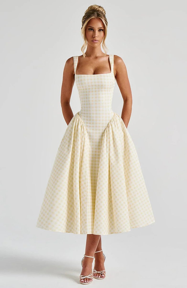 Women's Sleeveless Gingham Midi Party Dress Everyday Day Dresses