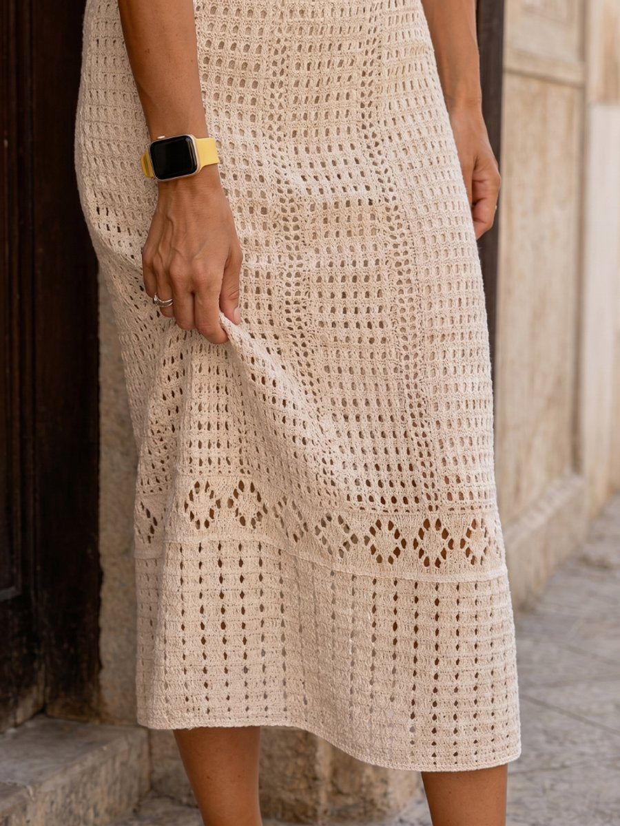 Women's Sleeveless Open Knit Crochet Midi Everyday Day Dress