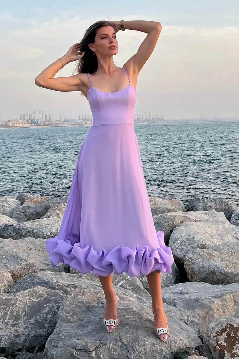 Women's Sleeveless Ruffled Hem Midi Party Dress